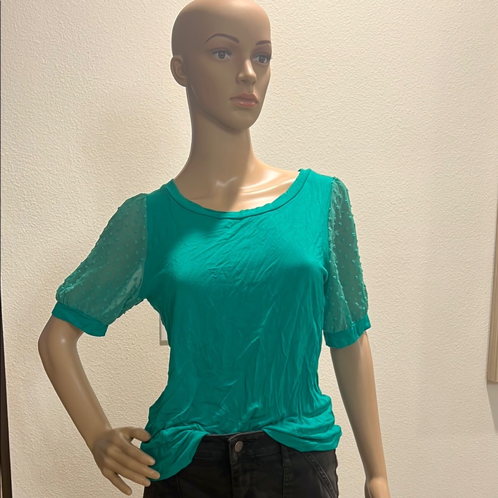 Green Blouse w/ sheer sleeves